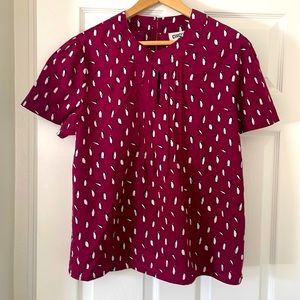 Adorable burgundy penguin print short sleeve top or blouse